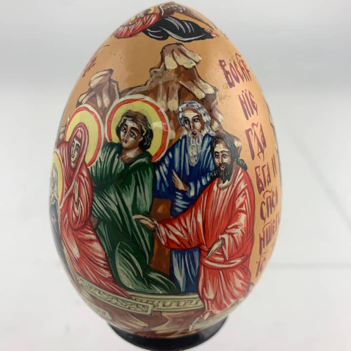 Golden Cockerel - Wholesale Decorative Tabletop Object - Vintage Panoramic Orthodox Icon Egg