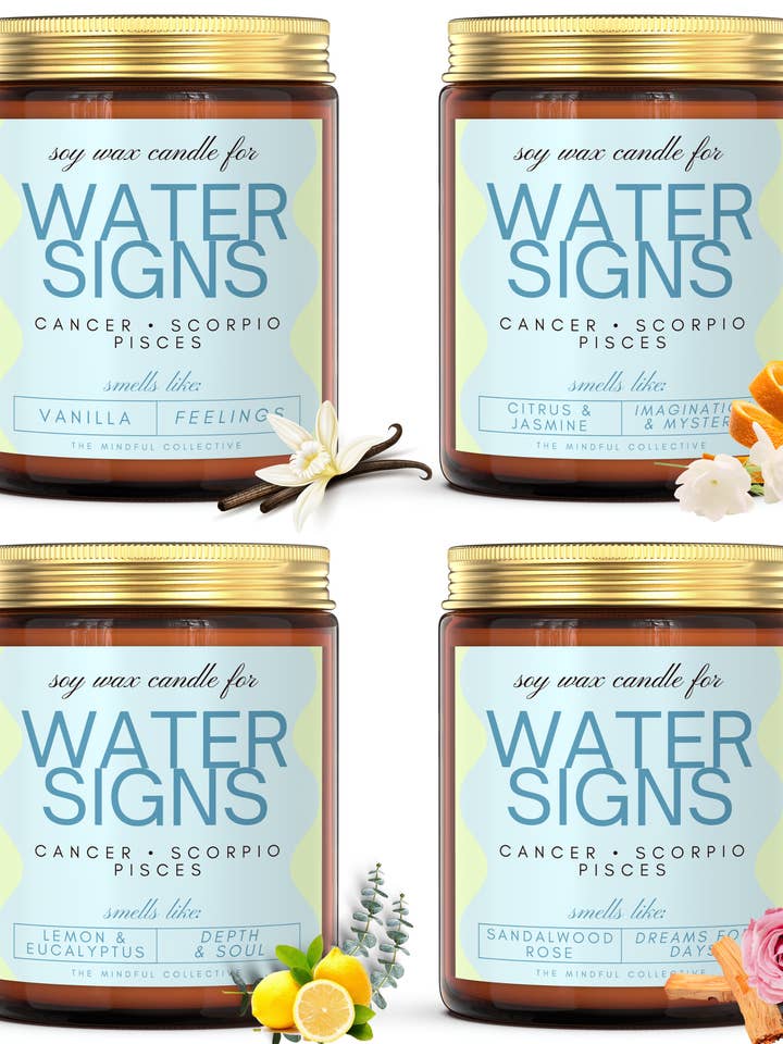 Water Element Candle Set 4 Pack – Flow with Intuition for wholesale by THE MINDFUL COLLECTIVE