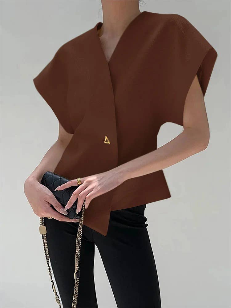 Queen Fashion - Wholesale Blouse - Women's - Short sleeve v neck oversized casual blouse tops3