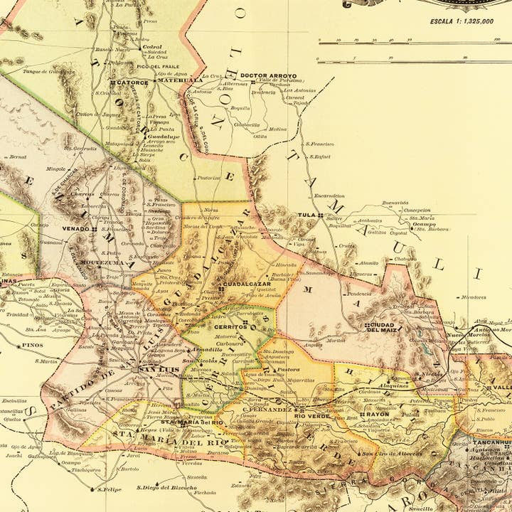 Ted's Vintage Art - Wholesale Map - Vintage Map of San Luis Potosi Mexico, 18863