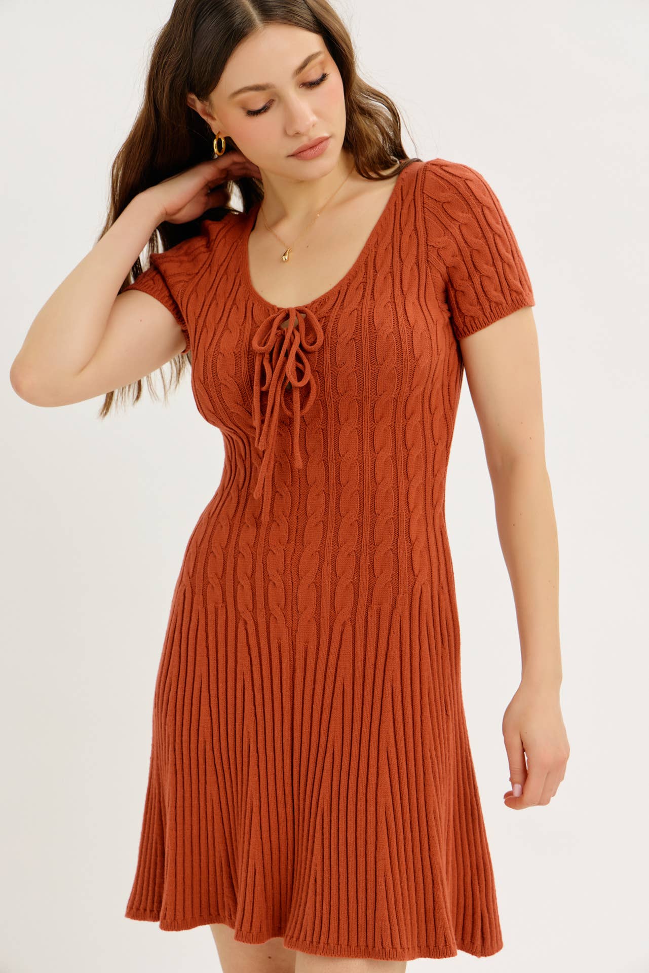 idem ditto - Wholesale Dress - Women's - BODY HUGGING FLIRTY CABLE KNIT SWEATER MINI DRESS3