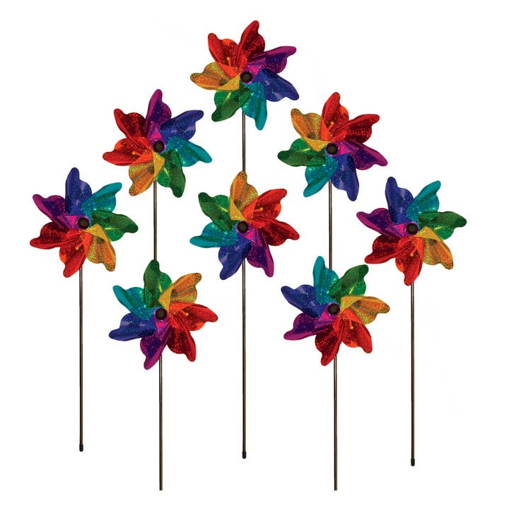 In the Breeze, LLC. - Wholesale Wind Spinner - Rainbow Sparkle 8" Pinwheel Spinner - 8 PC