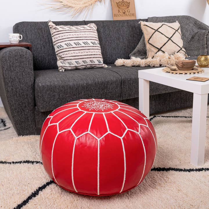 Red Moroccan Ottoman Pouf | Pouf Moroccan Leather Pouf | for wholesale by Pathiya
