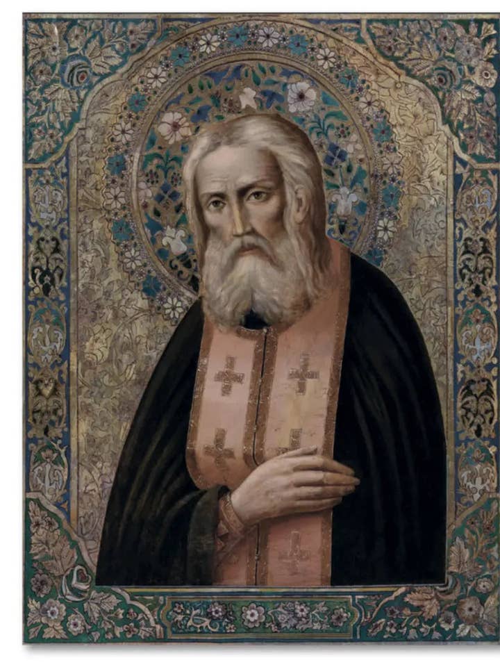 Heilige Serafim van Sarov, de Eerbiedwaardige Wonderdoener. Houten orthodoxe icoon voor wholesale door Iconsofsaints