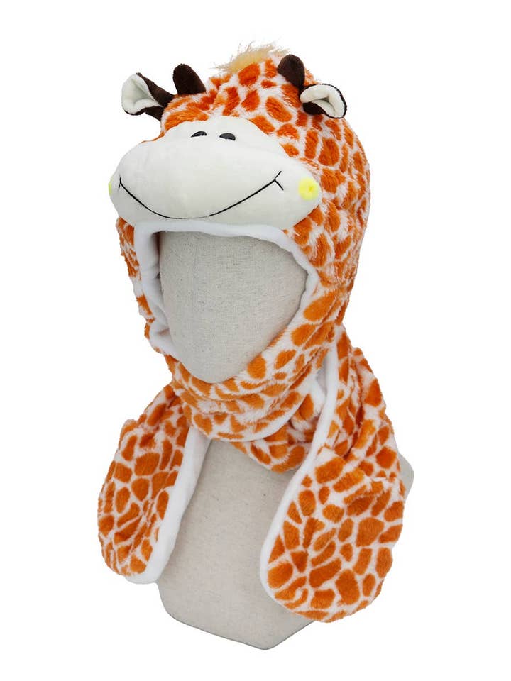 ASSORTED Animal Pals Fuzzy Plush Hat With Long Ear Flaps for wholesale on Faire12