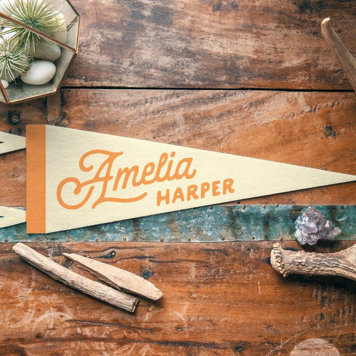Custom Heritage Name Felt Pennant - Neutral for wholesale by Benoit's Design Co.