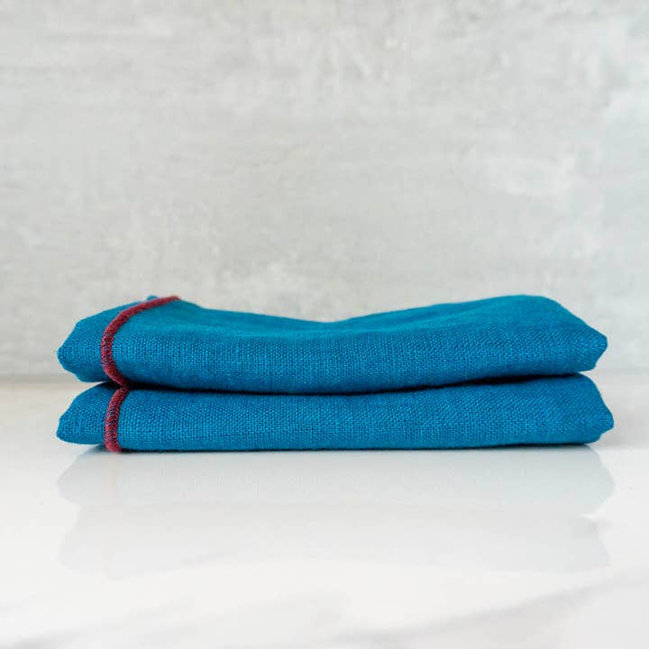 100% Linen Vibrant Blue Cloth Dinner Napkins - 2 Pack for wholesale by West Coast Handmade
