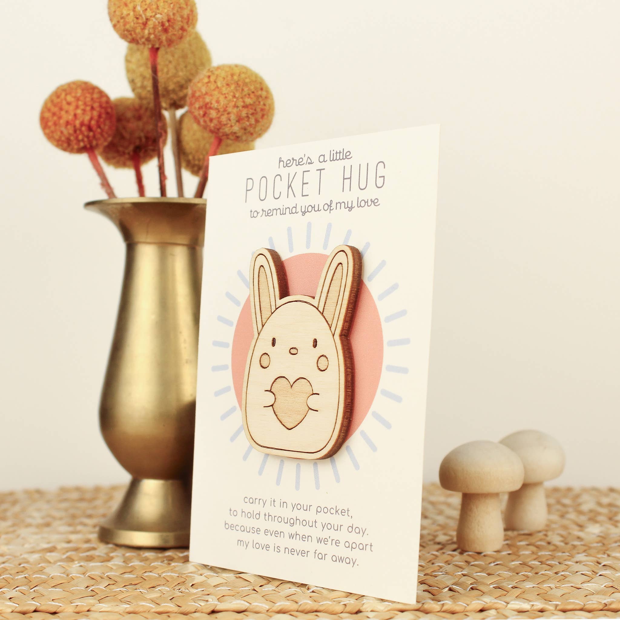oh, little wren - Wholesale Keepsake Coin/Token - Wooden Pocket Hug – Rabbit | Thinking of You Gift1