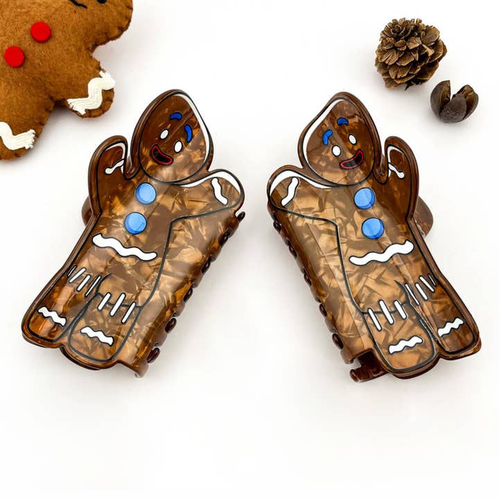 Brown Cute Gingerbread Man Fun Christmas Holiday Hair Claw Clip for wholesale on Faire4