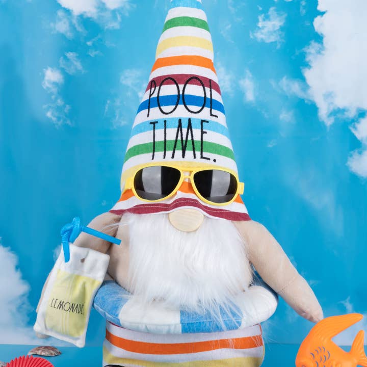 DesignStyles Home - Wholesale Decorative Figurine - Rae Dunn “Pool Time” Colorful Summer Pool Gnome with Float