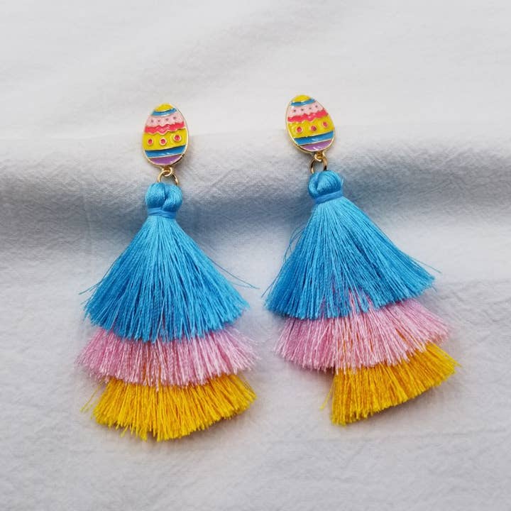 Easter Egg Handwoven Fringe Earrings for wholesale by ENA Jewelry