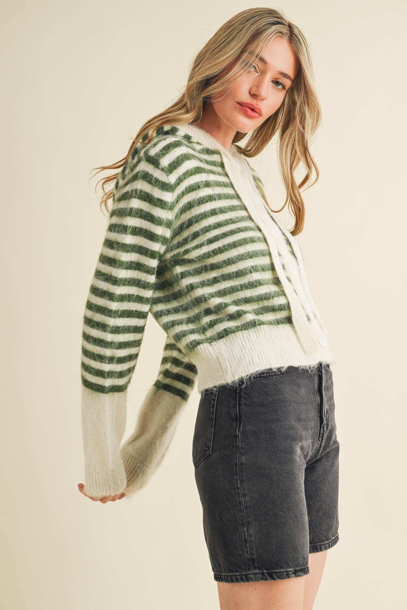 &MERCI - Wholesale Cardigan - Women's - STRIPED HOODIE SWEATER CARDIGAN MSW1106354
