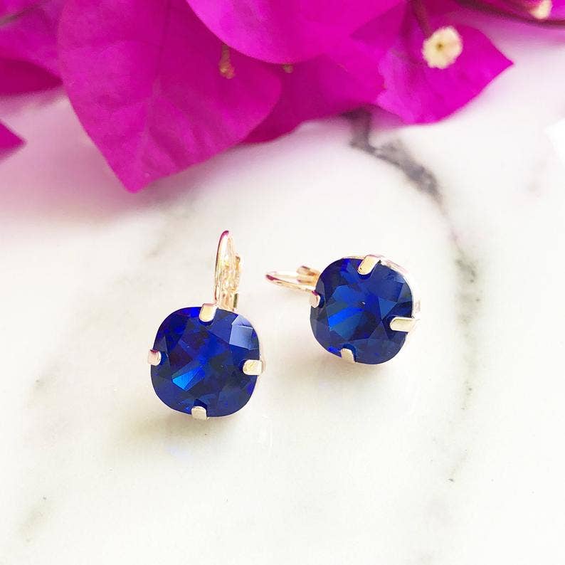 Love Bird Fashion Accessories - Wholesale Dangle earrings - Rose Gold Square Crystal Earrings - Cobalt Blue2
