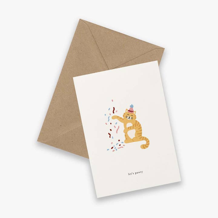 Greeting Card // Celebration Cat (let's pawty) for wholesale by Kartotek Copenhagen
