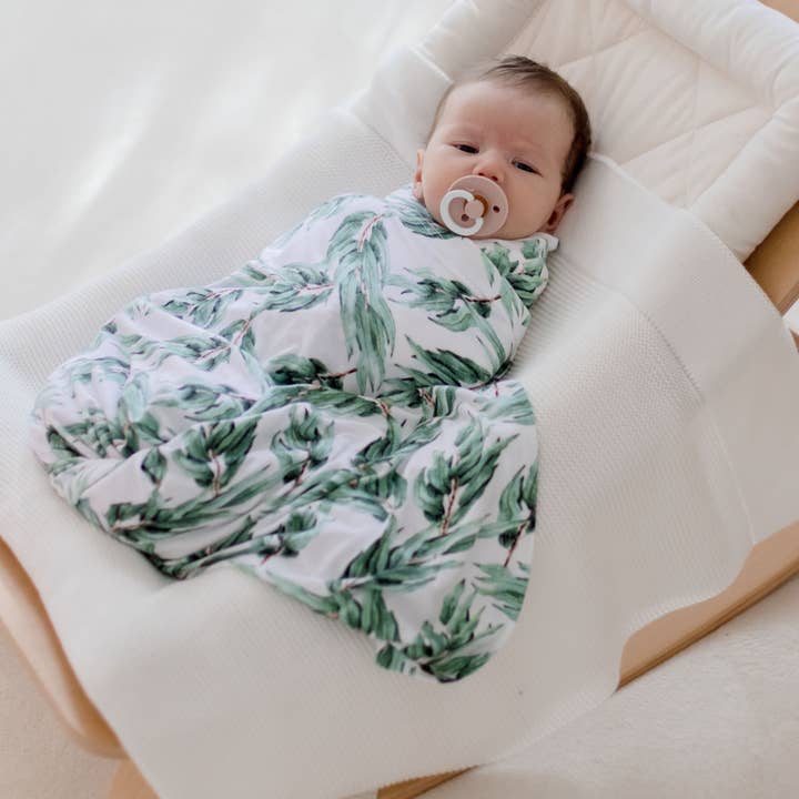 Stretchy Swaddle Baby Wrap - Blue Gum Leaf for wholesale by Zoe Sage