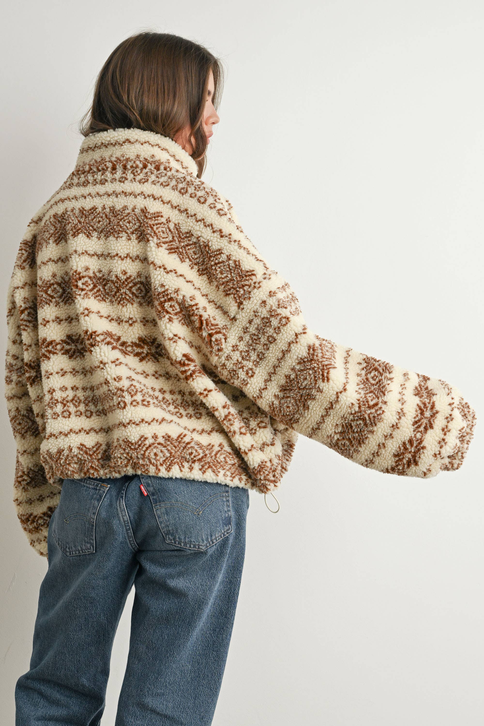 BUTTERMELON - Wholesale Jacket - Women's - Fuzzy Fleece Zip-Front Patterned Jacket - BMJ780721