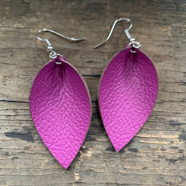 Magenta Pink Leather Earrings for wholesale by Jill's Jewels