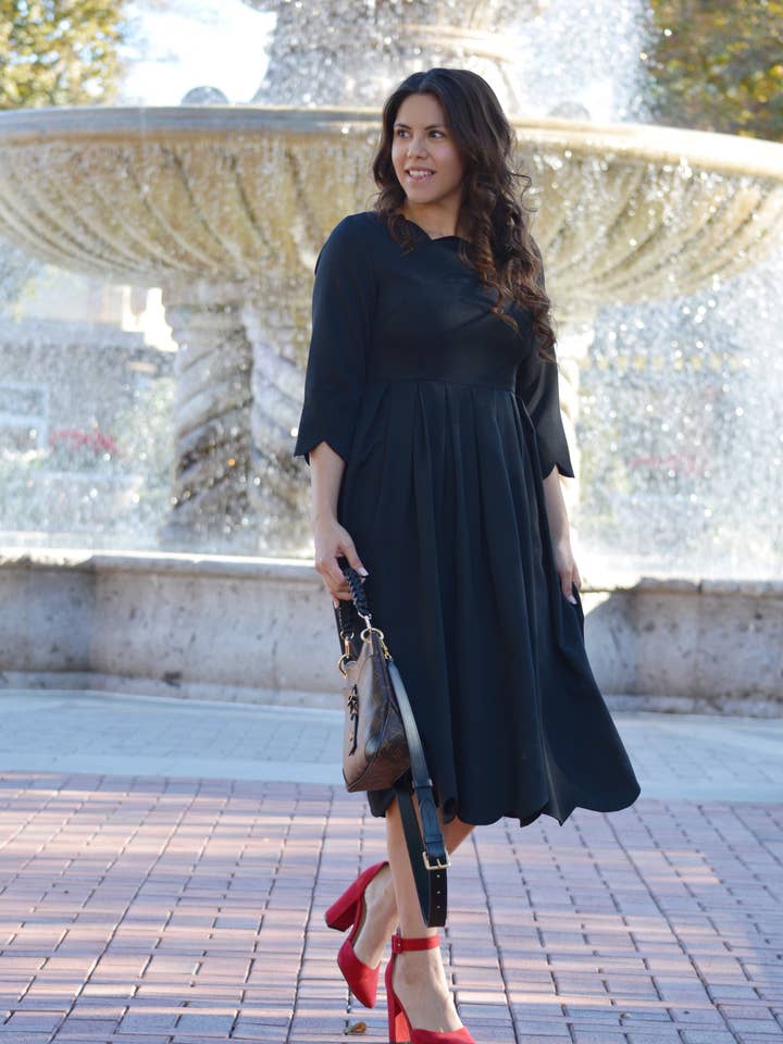 Berlin Black Scalloped Dress for wholesale by Skirt Society