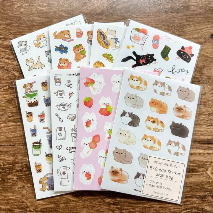 B-Grade Sticker Grab Bag for engroshandel hos Meowashi Studio