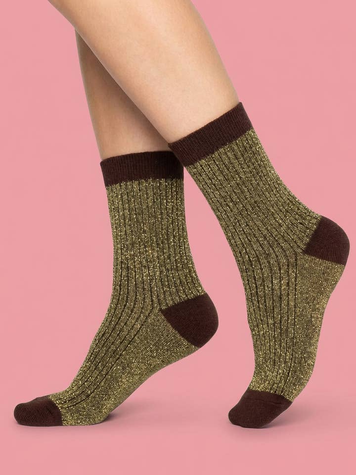 Chaussettes Lurex Chara Ahquiles couleur marron doré pour la vente par SWEET PARIPE