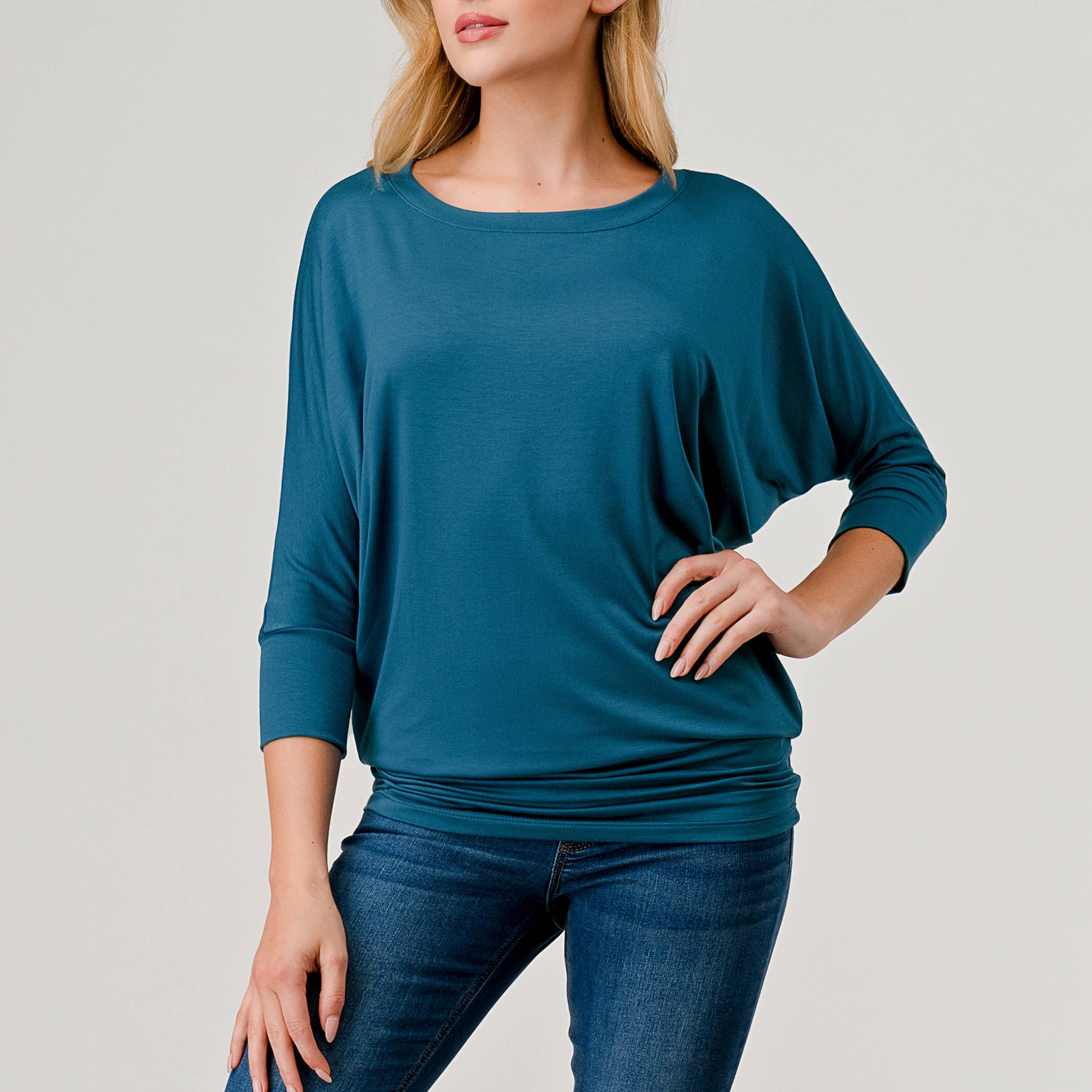 Heimious - Wholesale Knit Top - Women's - 3/4 Dolman Sleeve Round neck Modal Jersey  Top, 25035