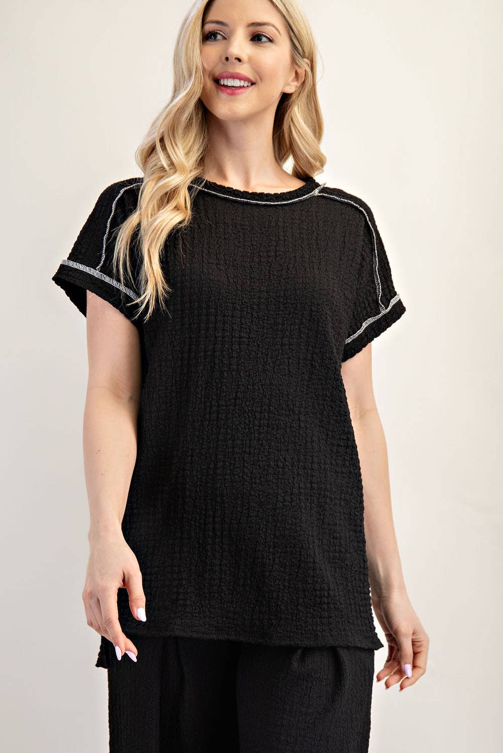 Celeste Clothing - Wholesale Knit Top - Women's - PLUS SIZE RELAXED-FIT TEXTURED TOP SHORT SLEEVES -CT2389525