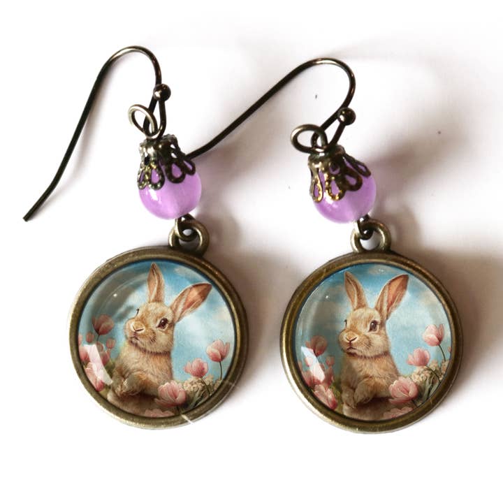 Easter Bunny in Tulips Sweet Pastel Spring Earrings for wholesale by The Divine Iguana