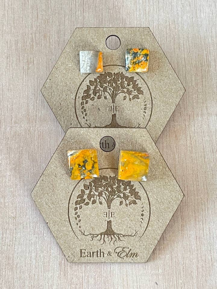 Bumblebee Jasper Square Studs for wholesale by Earth & Elm