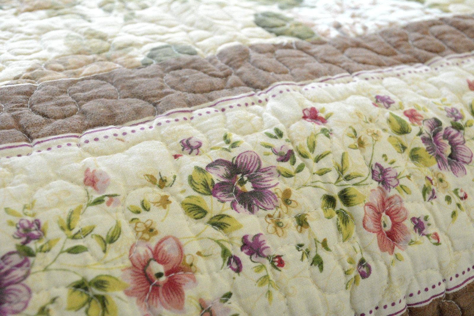 DaDalogy Bedding - Wholesale Bedding Set - DaDa Bedding Vintage Cottage Rose Garden Floral Ivory Yellow Cotton Scalloped Quilted Bedspread Set (DXJ103478)7