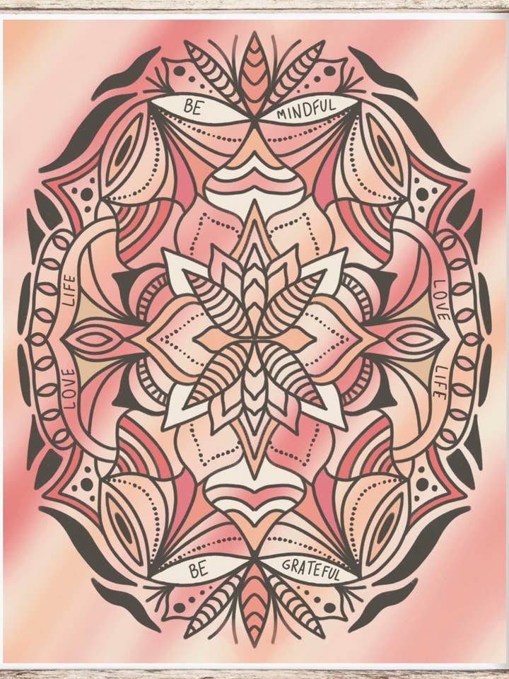 Be Mindful, Be Grateful Mandala Art Print for wholesale by Julia Frost Art