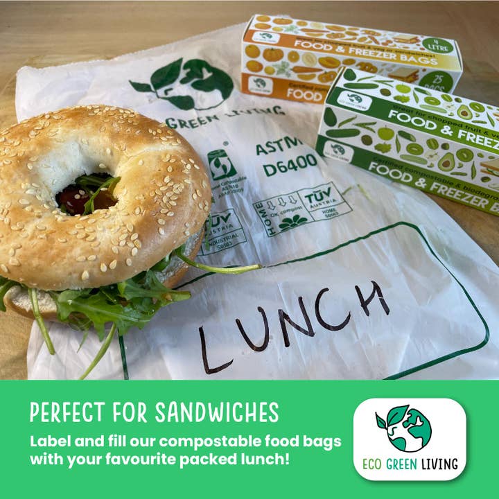 Eco Green Living - Wholesale Food Storage Wrap/Bag - 4 Litre Certified Compostable Food & Freezer Bags (25 bags)