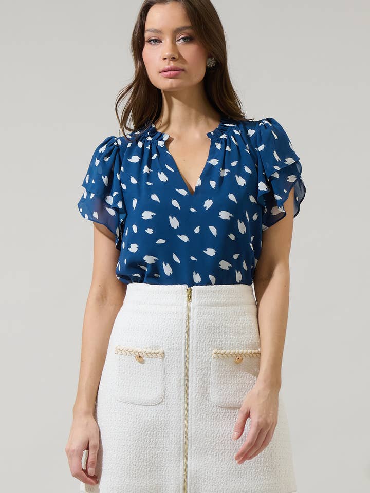 Elodie Dot Montie Ruffle Tie Neck Blouse for wholesale by Sugarlips