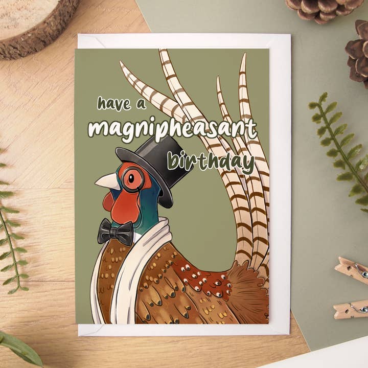 Magnipheasant Birthday Greeting Card for wholesale by Melissa Jan Art