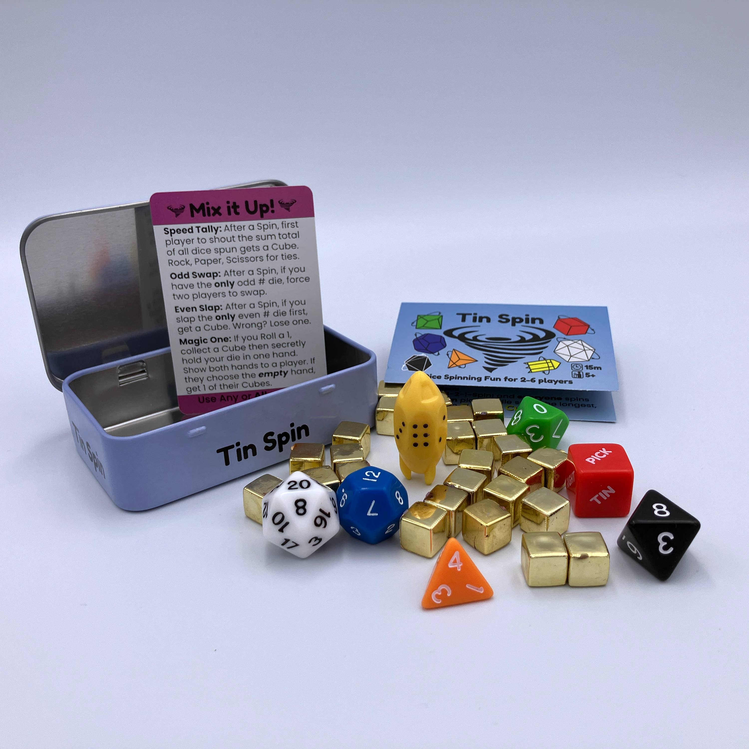 Surprisingly Fun Games – Großhandel Brettspiele – Tin Spin - Ein Geschicklichkeitsspiel mit Würfeln für 2-6 Spieler1