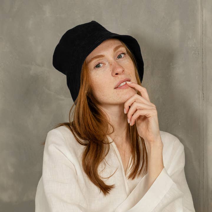 Chapeau seau unisexe en lin noir - Pour pêche, jardinage et protection solaire pour la vente par menique