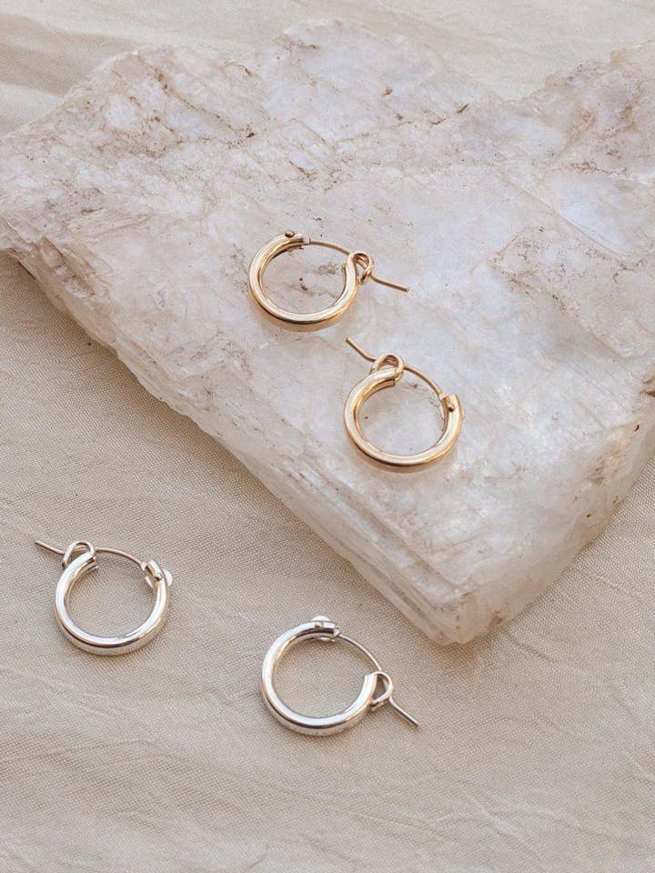 Everyday Gold and Silver Click Hoop Earrings for wholesale by Dea Dia