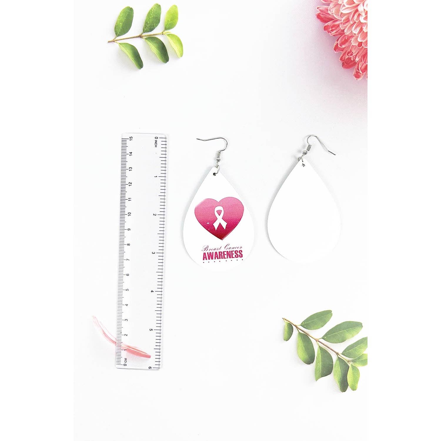 ASSORTED TEARDROP SHAPED BREAST CANCER AWARENESS HOOK EARRING for wholesale on Faire1