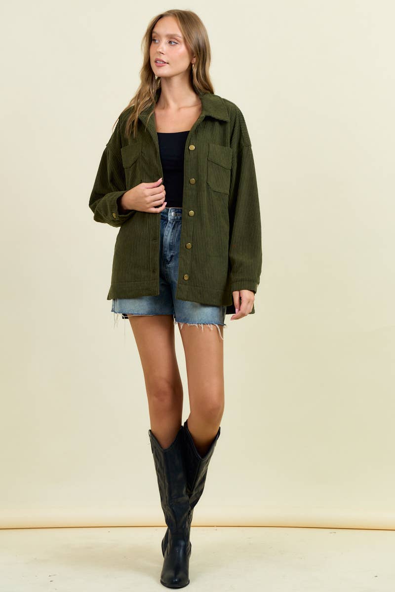 Doe and Rae - Wholesale Shirt Jacket/Shacket - Women's - Corduroy Front Button Down Oversized Jacket - 10613J-14