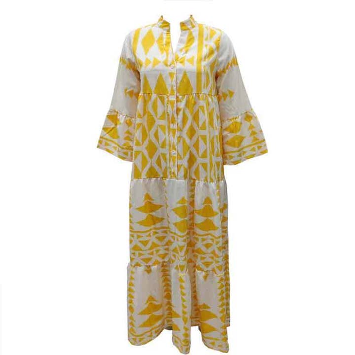 UNISHE - Wholesale Dress - Women's - V Neck Button Printing Maxi Dress ZK8784