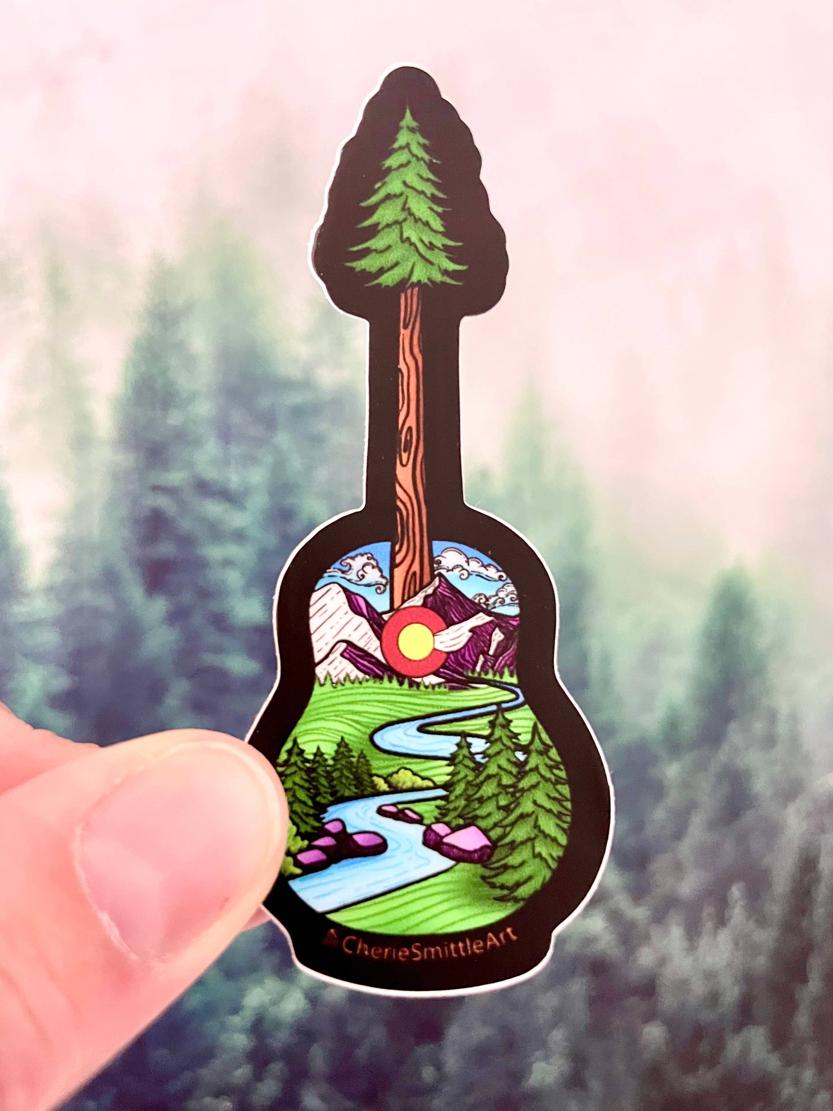 CherieSmittleArt - Wholesale Sticker - Idaho Springs CO Guitar Tree Sticker, Guitar Sticker5