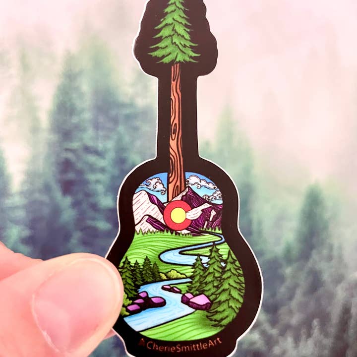 CherieSmittleArt - Wholesale Sticker - Idaho Springs CO Guitar Tree Sticker, Guitar Sticker5