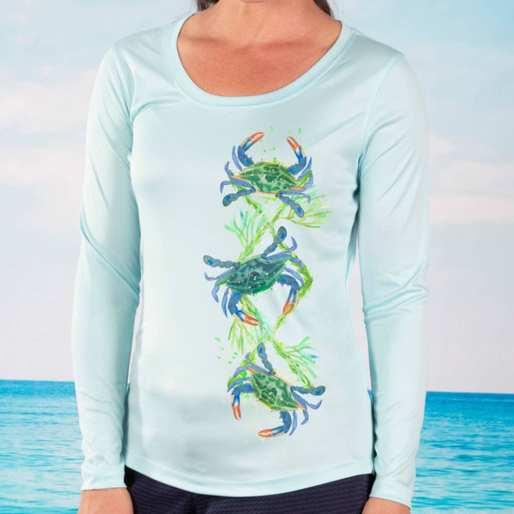 Aqua Blue "Blue Crab" UPF 50 Performance Ultra Comfort Shirt for wholesale on Faire0