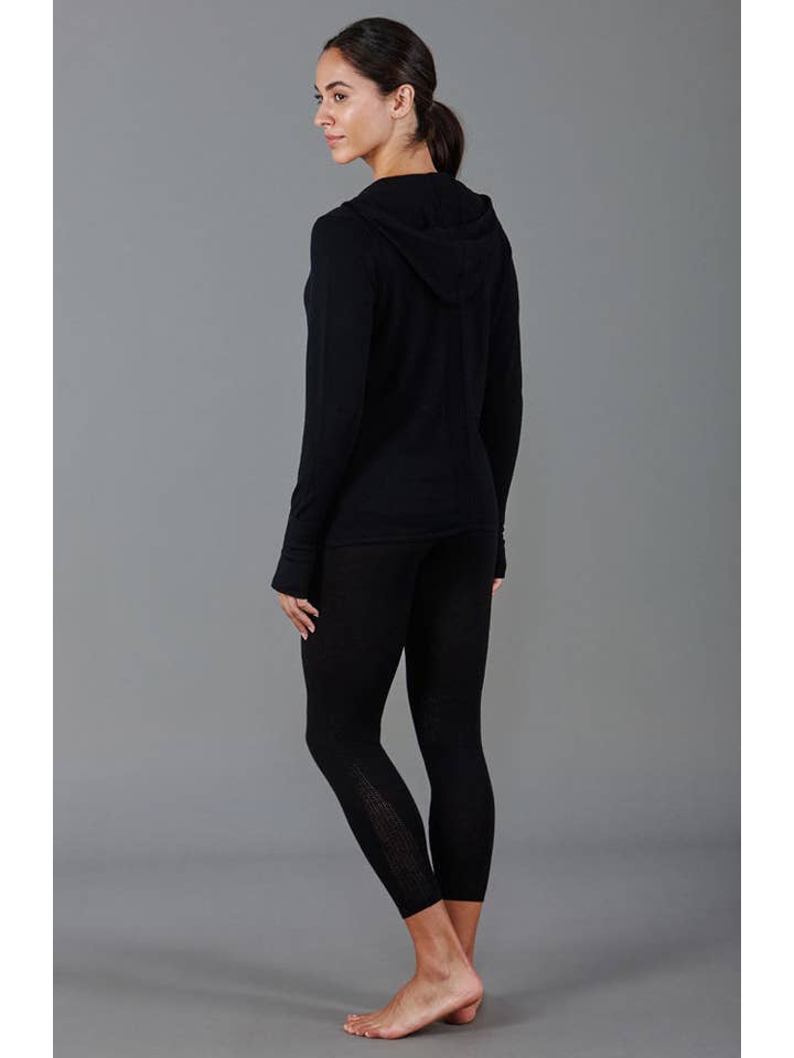Black Womens Heavyweight Merino Activewear Hooded Jumper for wholesale on Faire2