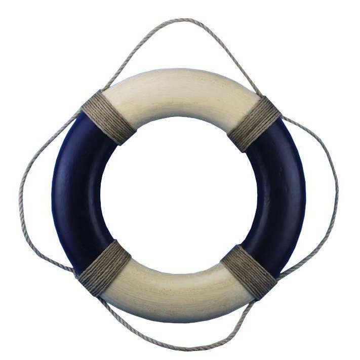 Vintage Blue and White Decorative Life Ring 20" for wholesale by Hampton Nautical