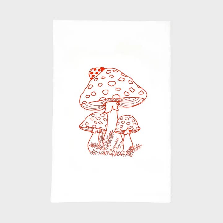 Red Mushroom Kitchen Towel | Tea Towels | Red Dish Towels for wholesale by Green Bee Tea Towels