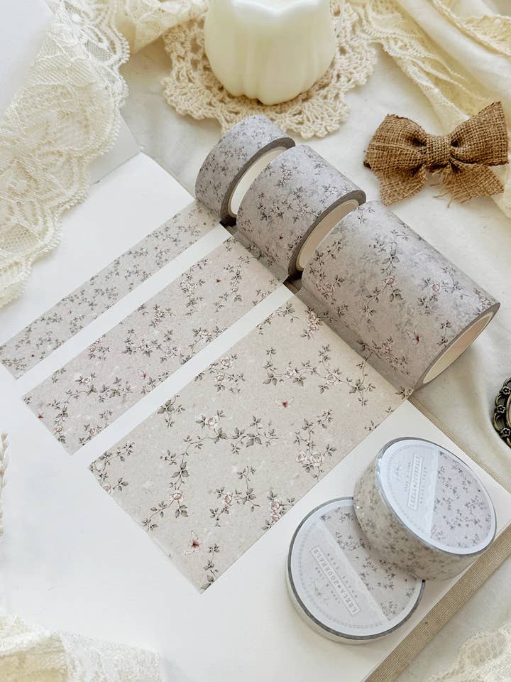 peach roses on gray washi tape for wholesale by leelajournals