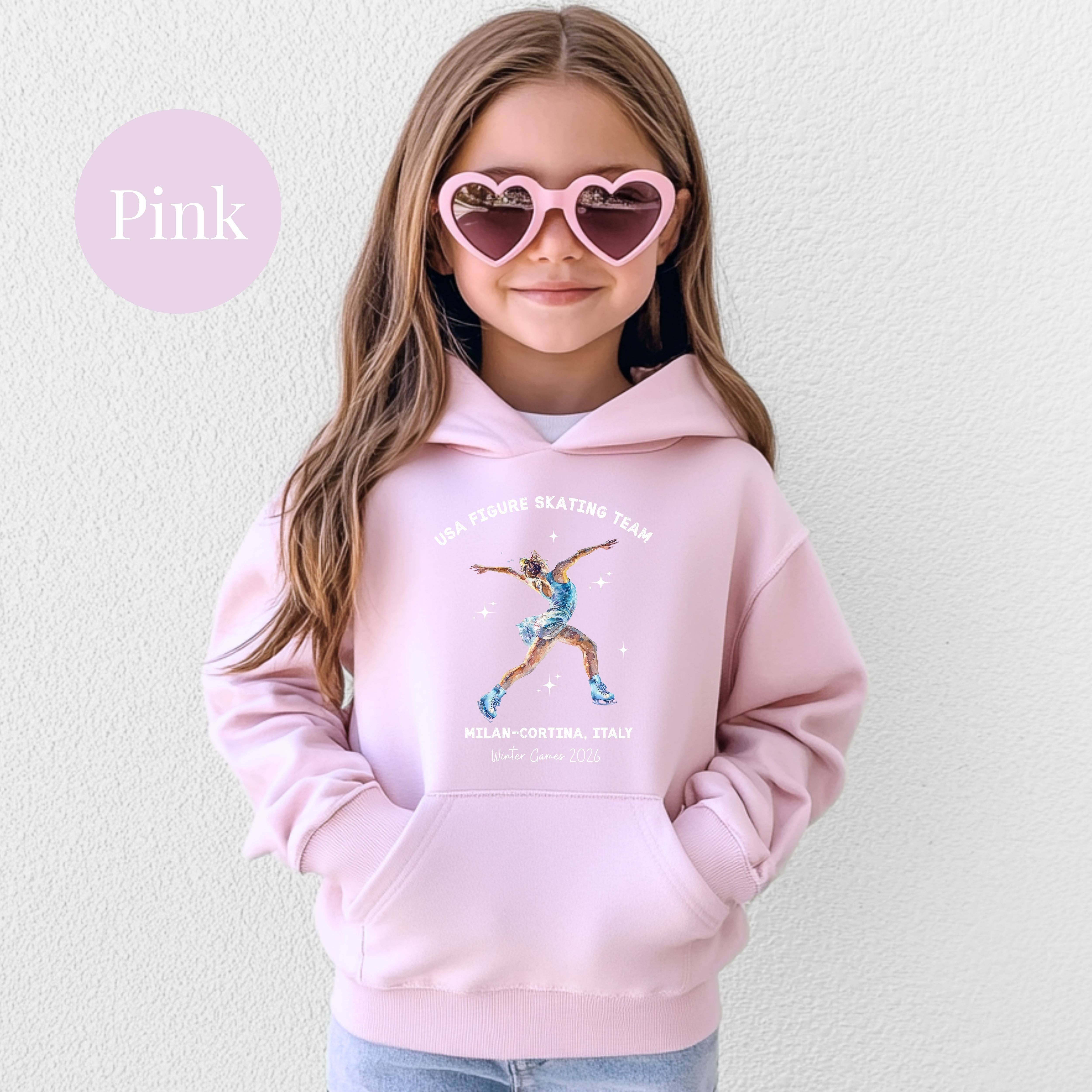 CindyL Boutique – Hoodie - Crianças por atacado – Camisola com Capuz Infantil da Equipa de Patinagem Artística dos EUA Milano Cortina 20262
