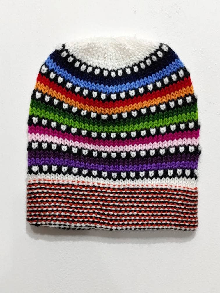 assorted colors unisex Multicolor Hand Knit Alpaca Beanie Hat Cap for wholesale on Faire8