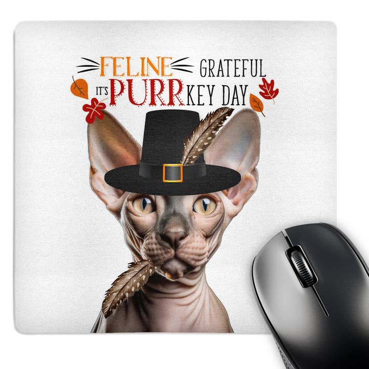 3dRose - Wholesale Mousepad/Trackpad - 3dRose, Adorable Sphynx Cat Loves Turkey Day for a Funny Thanksgiving Day, Mouse Pad