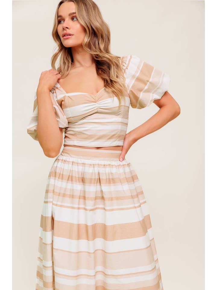 IVORY TAUPE A printed woven top and skirt set - IT13649-SET for wholesale on Faire